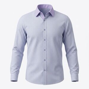 DUCHAMP 16.5 42 Mens Dress Shirt Purple Check Slim Fit Stretch Cotton 1766715